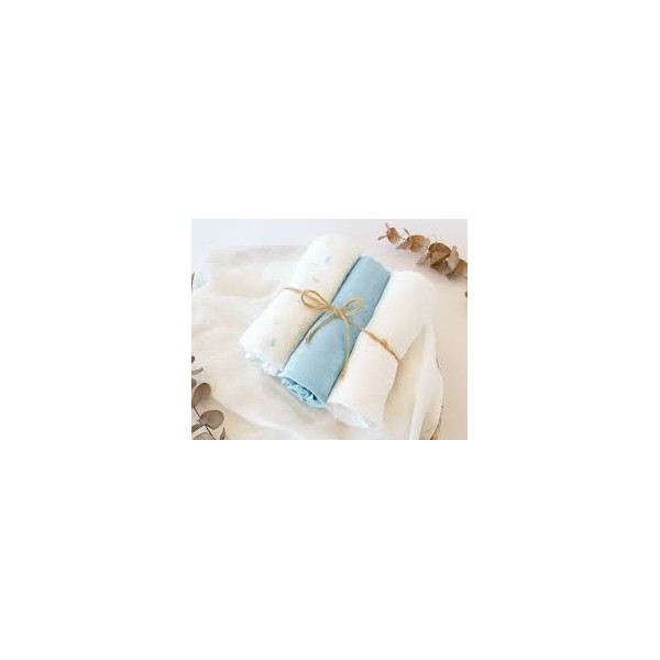 KioKids Set 3 mussoline tinta unita , bianco e stampato 70x70cm