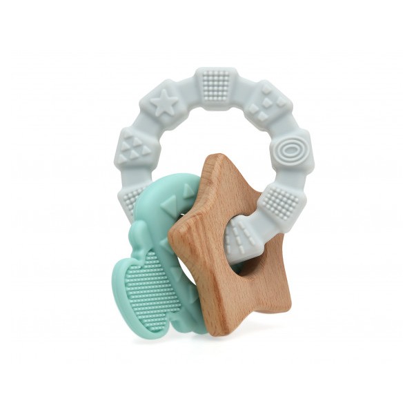 Massaggiagengive in silicone e legno azzurro KioKids