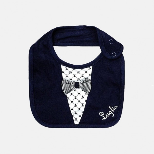 Bavetta Neonato in Cotone Blu Papillon, Luglio